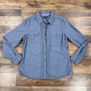 Banana Republic Shirt Womens Large Gray Long Sleeve Button Up 100% Cotton